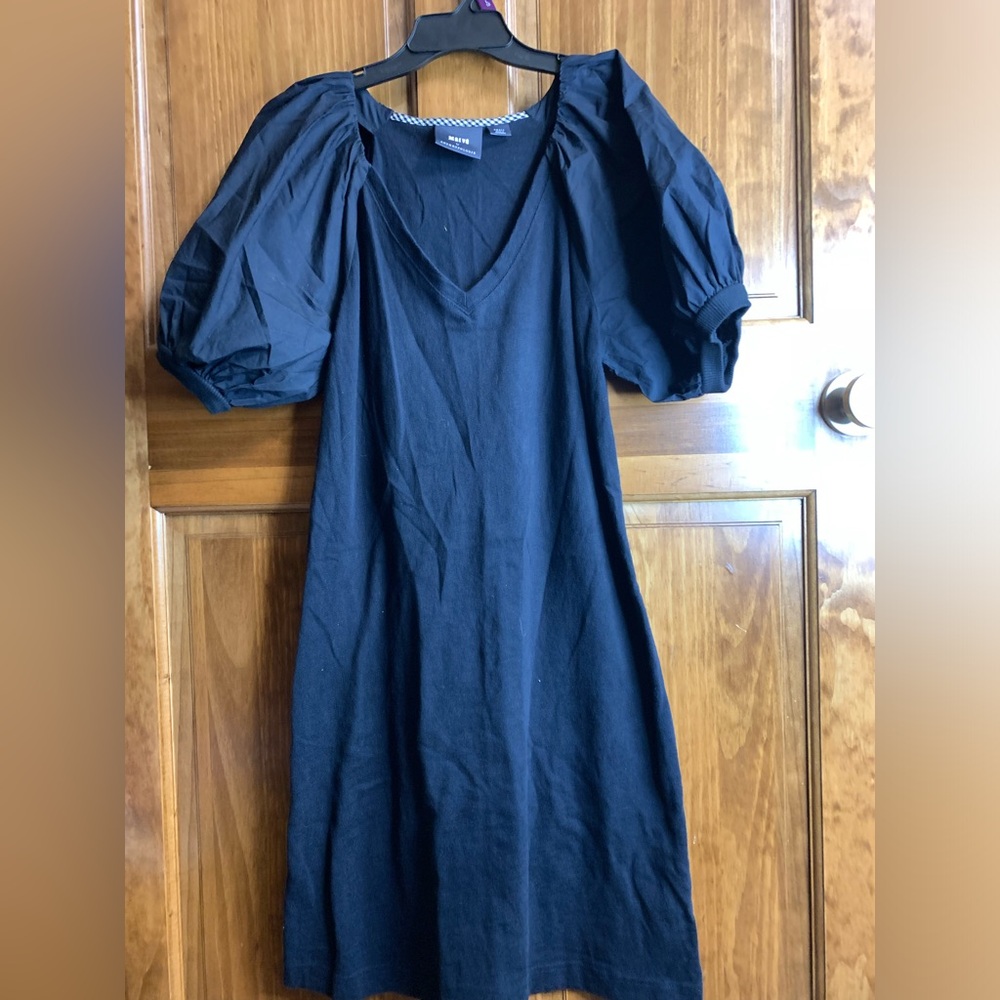 Womens Anthropologie Maeve Annika Knit Mini Dress puffed sleeves V-neck sz small
